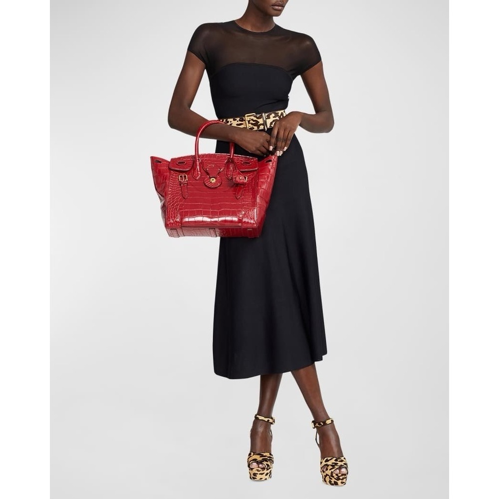 Ralph Lauren Collection A-line Midi Dress with Mesh Detail $2390 Purple Tag Sz M